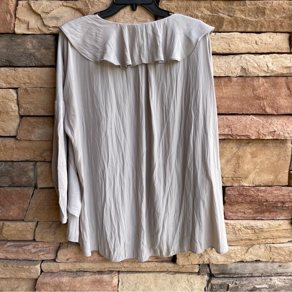 Mela Purdie light gray satin long sleeve ruffle blouse top Women XL - Picture 8 of 10